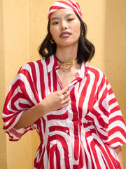 Women Red & White Geometric Shirt With Solid Pants-SFSETS96145