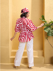 Women Red & White Geometric Shirt With Solid Pants-SFSETS96145