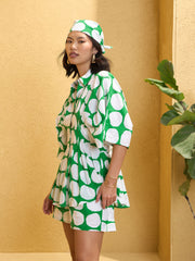 Women Green Polka Dot Shirt with Shorts-SFSETS96146