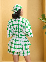 Women Green Polka Dot Shirt with Shorts-SFSETS96146