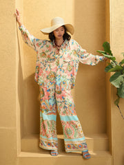 Women Beige Floral Border Print Shirt With Pants-SFSETS96148