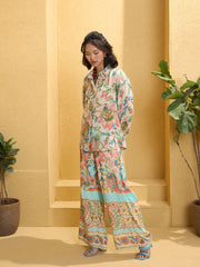 Women Beige Floral Border Print Shirt With Pants-SFSETS96148