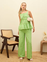 Women Green Schiffli Strappy Top With Pants-SFSETS96234