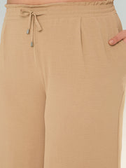 Women Beige Button Down Top With Straight Pants-SFSETS96366