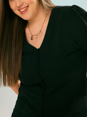 Women Black Button Down Top with Straight Pants-SFSETS96367