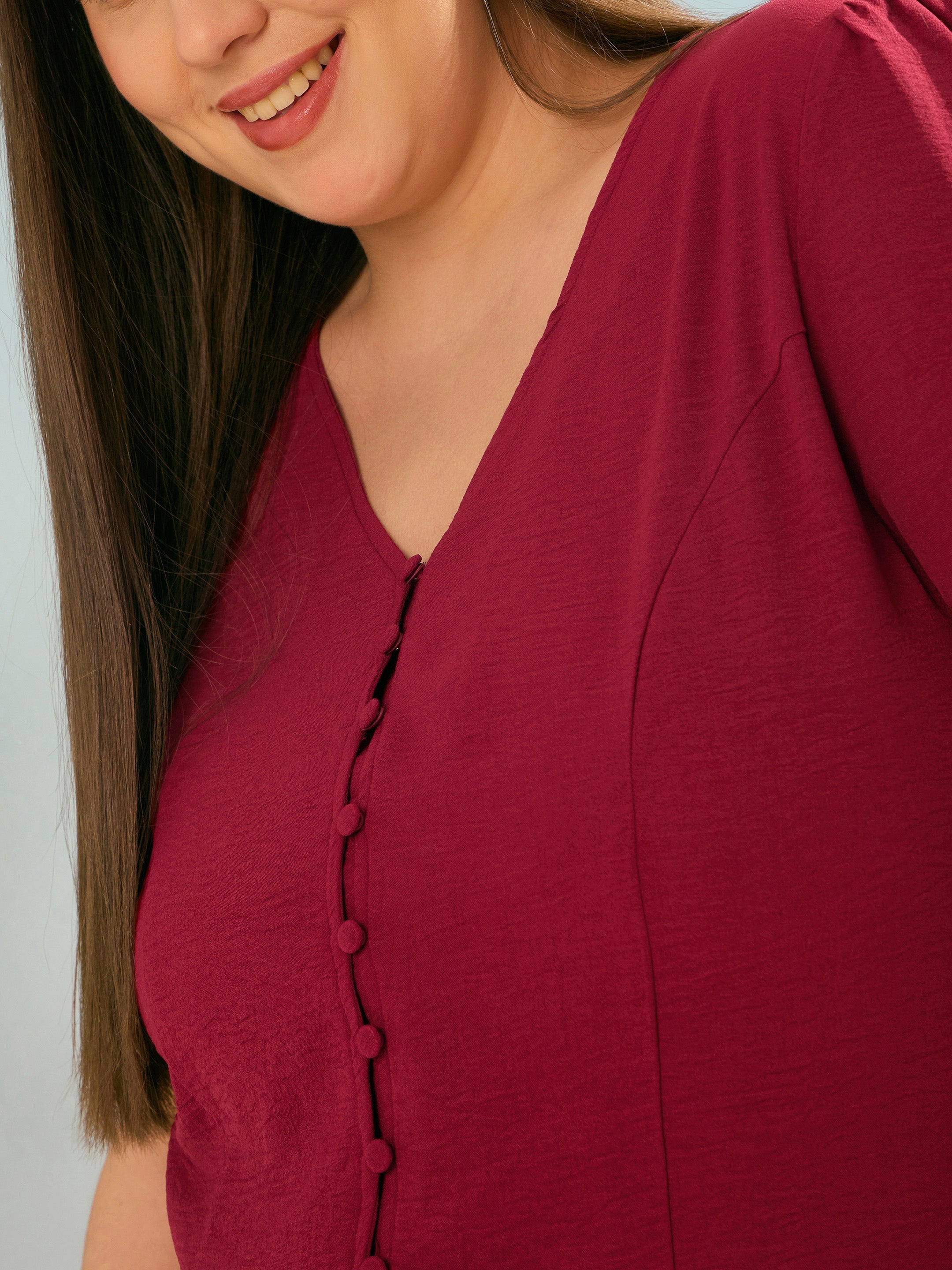 Women Maroon Button Down Top With Straight Pants-SFSETS96368