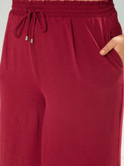 Women Maroon Button Down Top With Straight Pants-SFSETS96368