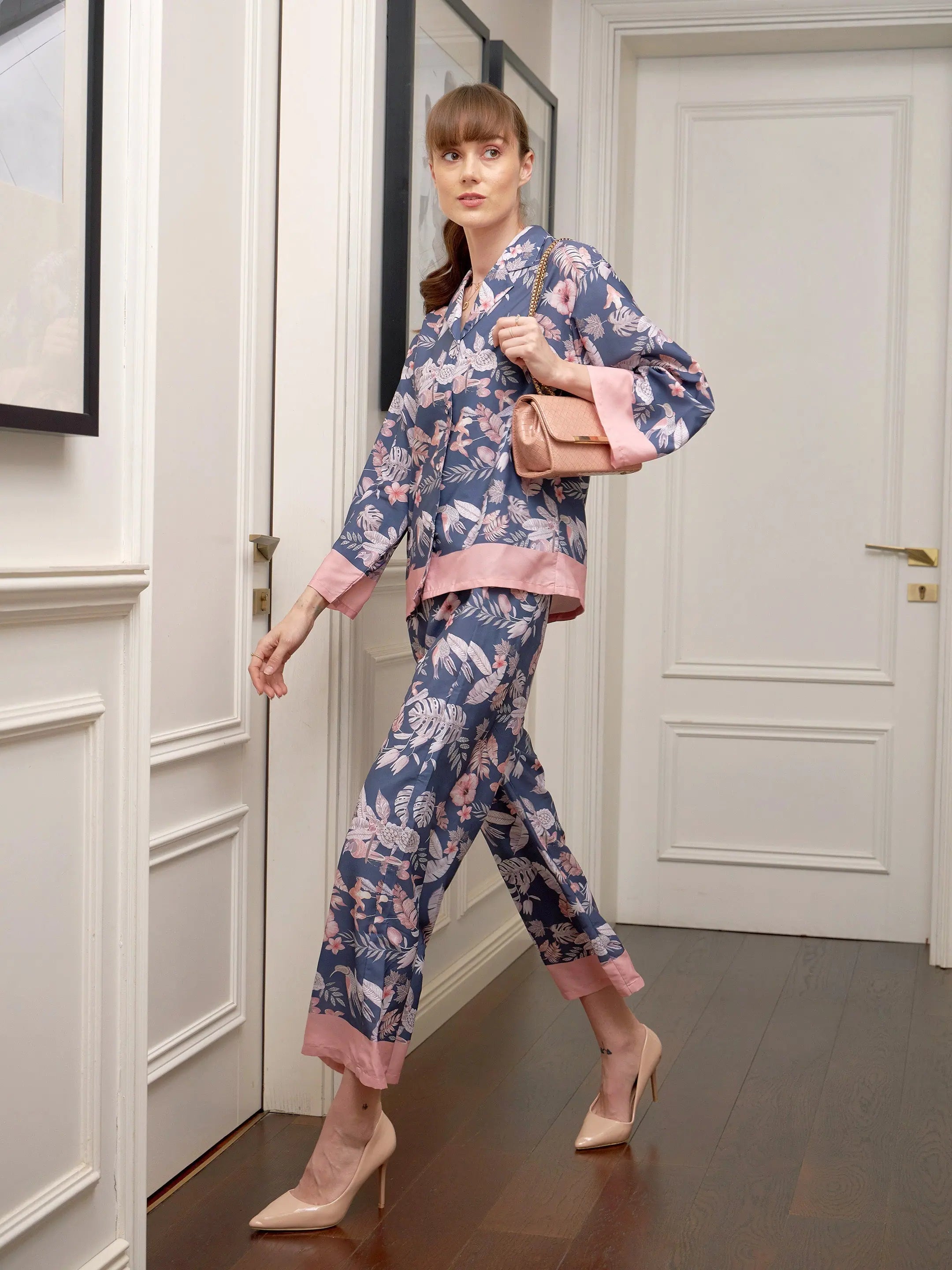 Navy Printed Jumpsuit Set: Women's Trendy One-Piece Outfit