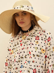 Women Beige Floral Oversize Shirt With Cargo Pocket Pants-SFSETS96380