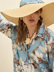 Women Blue Floral Oversize Shirt With Cargo Pocket Pants-SFSETS96381
