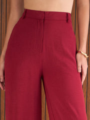 Women Maroon Waistcoat Top With Straight Pants-SFSETS96385