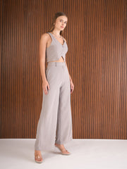 Women Grey Waistcoat Top With Straight Pants-SFSETS96387