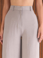 Women Grey Waistcoat Top With Straight Pants-SFSETS96387