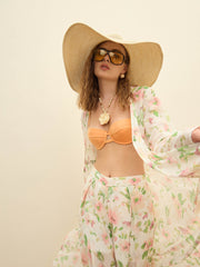 Women White Floral Long Top With Flared Pants-SFSETS96392