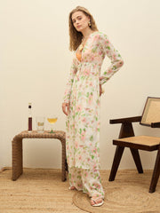 Women White Floral Long Top With Flared Pants-SFSETS96392