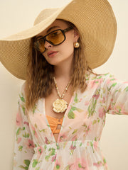 Women White Floral Long Top With Flared Pants-SFSETS96392