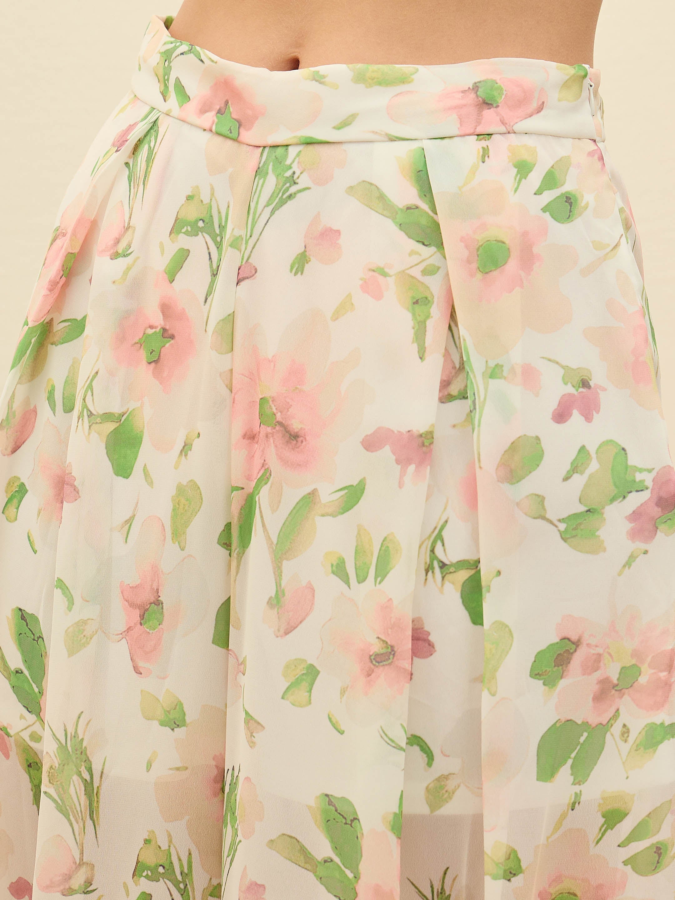 Women White Floral Long Top With Flared Pants-SFSETS96392