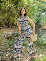 Women Navy & White Waistcoat With Pants-SFSETS96401