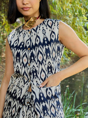 Women Navy & White Waistcoat With Pants-SFSETS96401