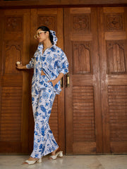 Women White & Blue Floral Shirt With Pants-SFSETS96402