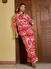 Women Beige & Red Floral Shirt With Pants-SFSETS96405