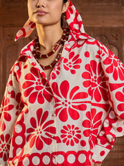 Women Beige & Red Floral Shirt With Pants-SFSETS96405