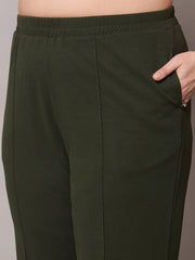Women Olive Front Buckle Top With Straight Pants-SFSETS96406
