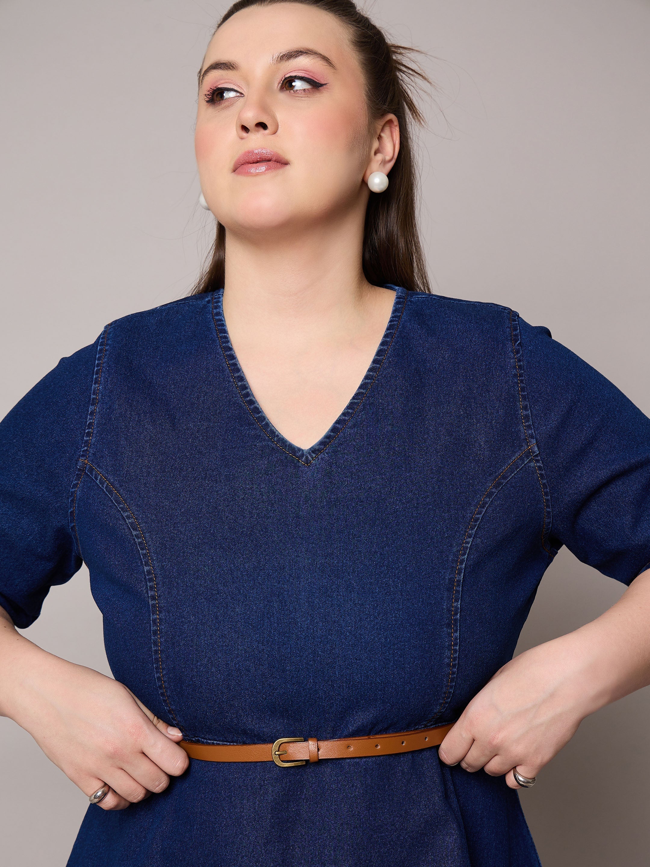 Women Navy Blast Denim Peplum Top With Jeans-SFSETS96408