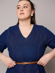 Women Navy Blast Denim Peplum Top With Jeans-SFSETS96408