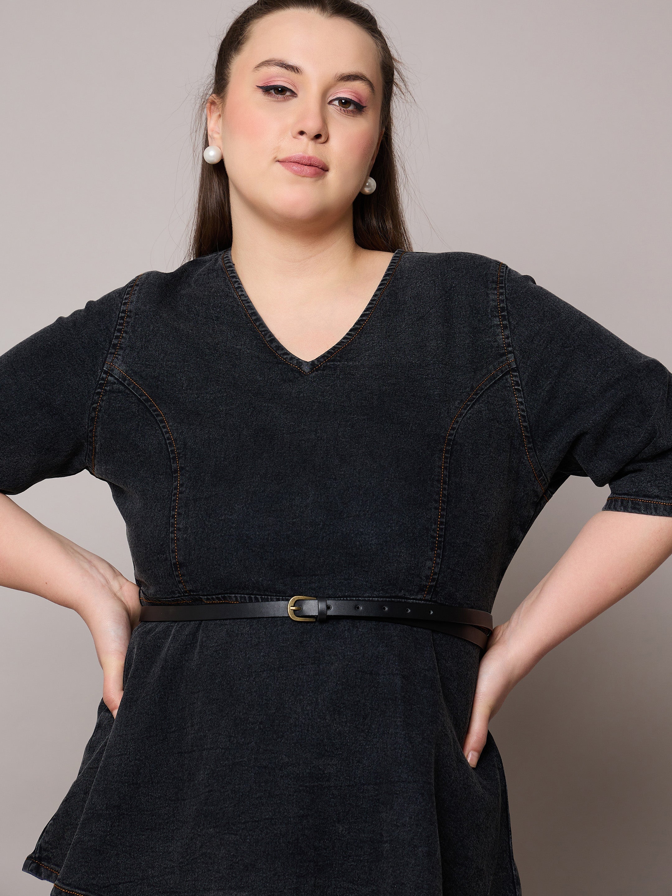 Women Black Blast Denim Peplum Top With Jeans-SFSETS96409