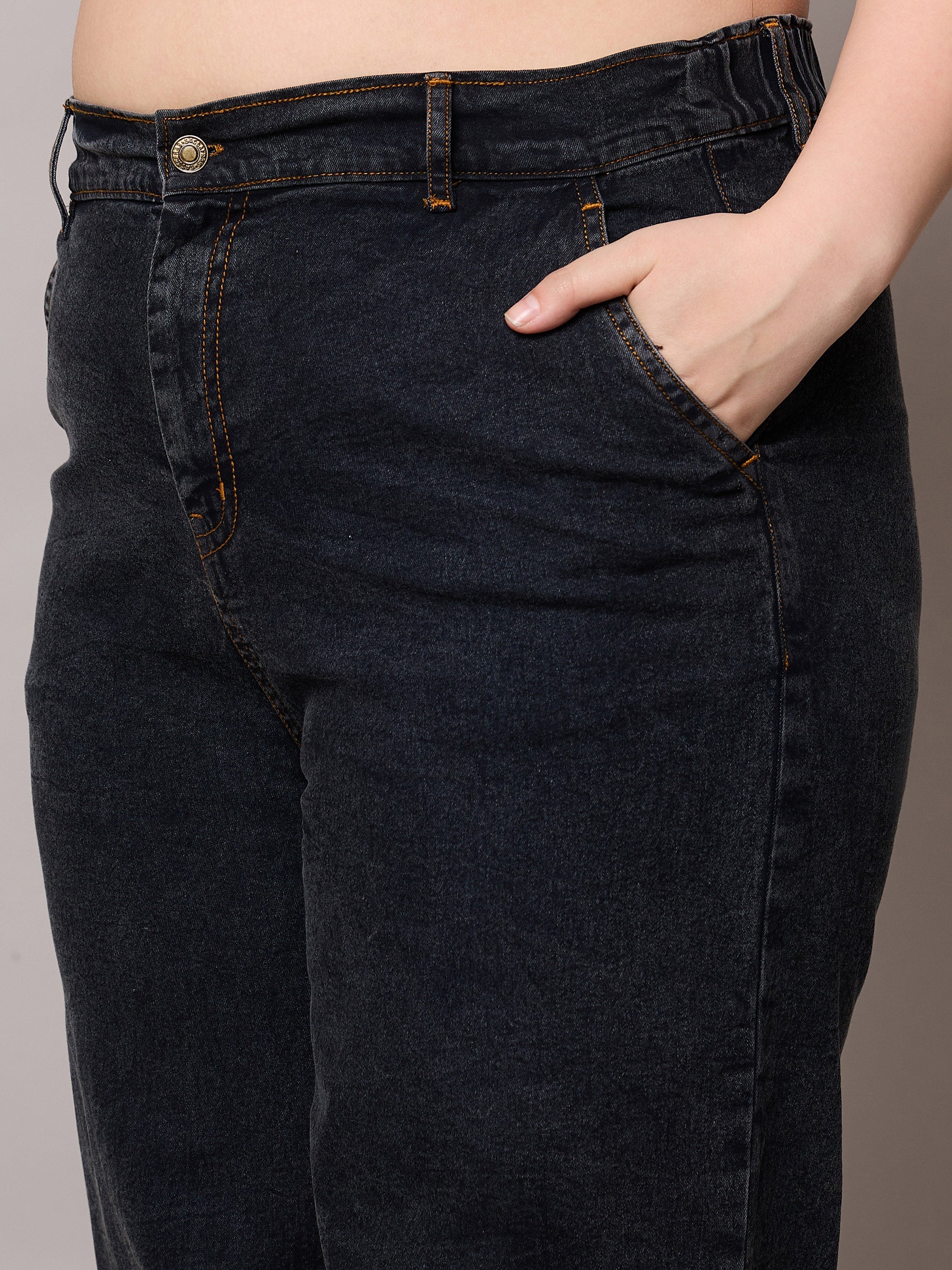 Women Black Blast Denim Peplum Top With Jeans-SFSETS96409