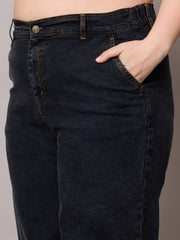 Women Black Blast Denim Peplum Top With Jeans-SFSETS96409