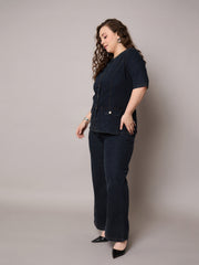 Women Black Blast Denim Button Top With Jeans-SFSETS96410