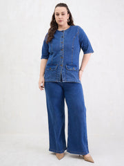 Women Blue Blast Denim Button Top With Jeans-SFSETS96411