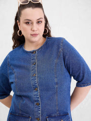 Women Blue Blast Denim Button Top With Jeans-SFSETS96411
