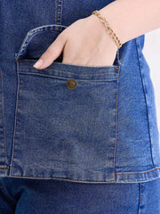 Women Blue Blast Denim Button Top With Jeans-SFSETS96411