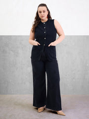 Women Black Denim Sleeveless Top With Jeans-SFSETS96412