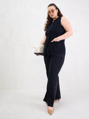 Women Black Denim Sleeveless Top With Jeans-SFSETS96412