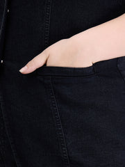 Women Black Denim Sleeveless Top With Jeans-SFSETS96412