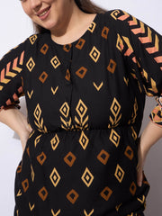 Women Black Geometric Peplum Top With Pants-SFSETS96413