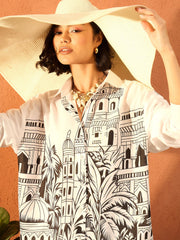 Women White Skyline Print Shirt With Straight Pants-SFSETS96416