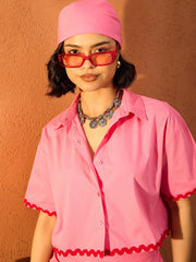 Women Pink Crop Shirt With Ruched Skirt-SFSETS96424