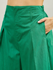 Women Green Poplin Peterpan Collar Top With Flared Pants-SFSETS96435