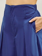 Women Blue Poplin Peterpan Collar Top With Flared Pants-SFSETS96436