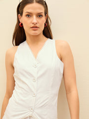 Women White Poplin Vest Top With Shorts-SFSETS96439