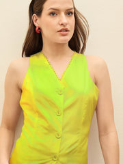 Women Yellow Poplin Vest Top With Shorts-SFSETS96441