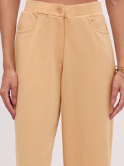 Women Beige Sleeveless Button Top With Straight Pants-SFSETS96482