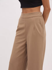 Women Beige Front Slit Top With Straight Pants-SFSETS96489
