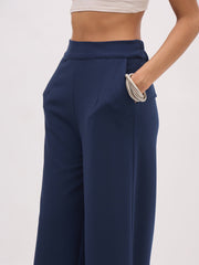 Women Blue Front Slit Top With Straight Pants-SFSETS96490