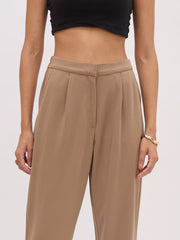 Women Beige PeterPan Cap Sleeve Button Top With Trousers-SFSETS96495